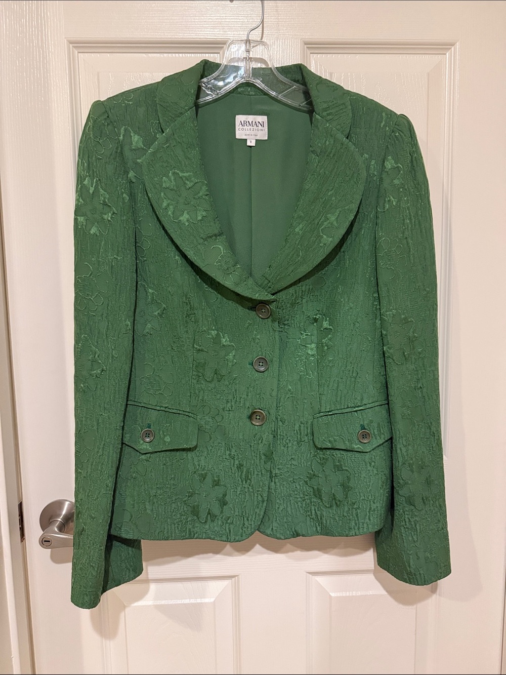 Armani Collezioni Emerald Green Textured Floral Blazer